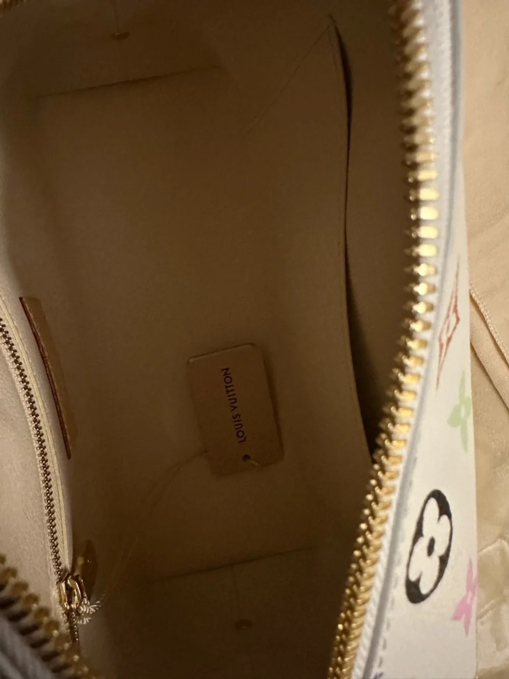 Louis Vuitton White Multicolor Monogram Cosmetic Pouch with Natural Leather Trim - Picture 8 of 10